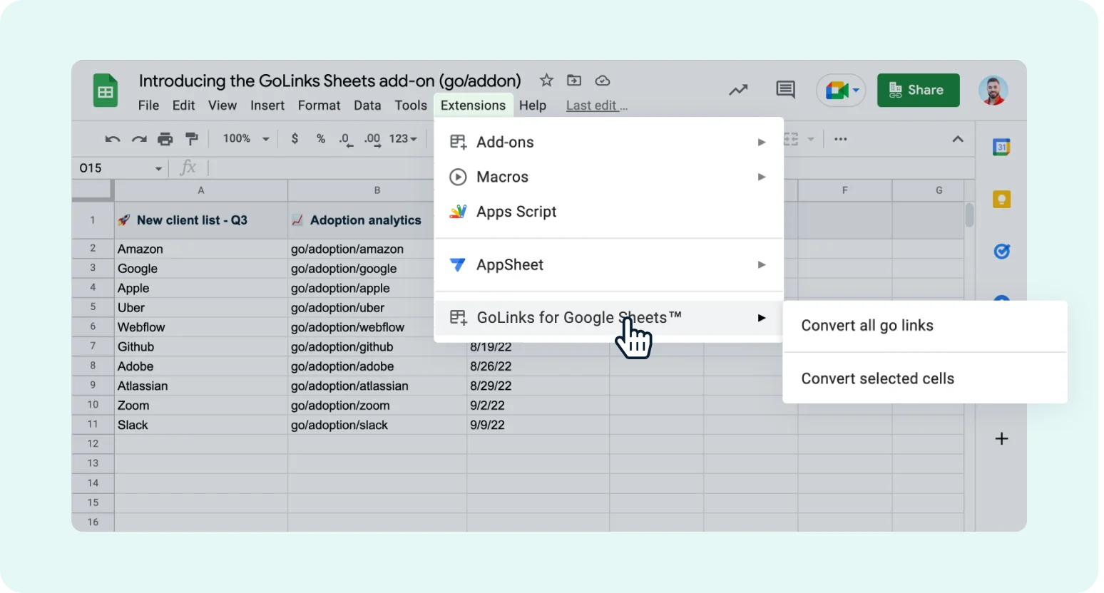 Converting go links in a Google Sheets